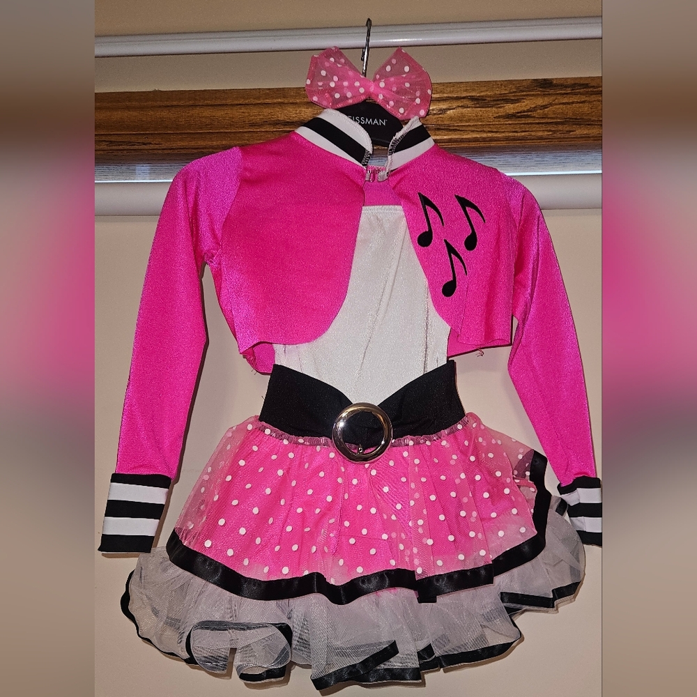 Small Dansco Pink Polka Dot Dance Costume With Pink Music Note Jacket